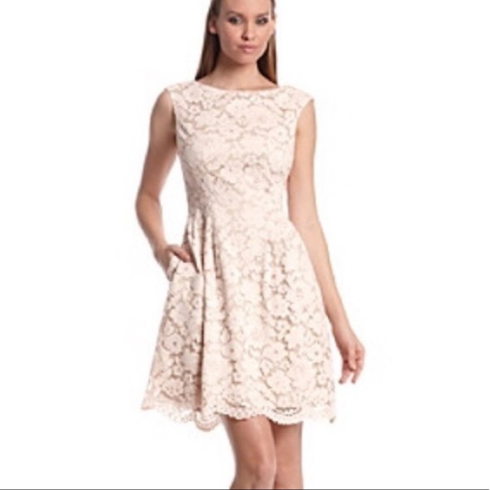 Vince Camuto Rose Blush Pink Lace Shift Dr…